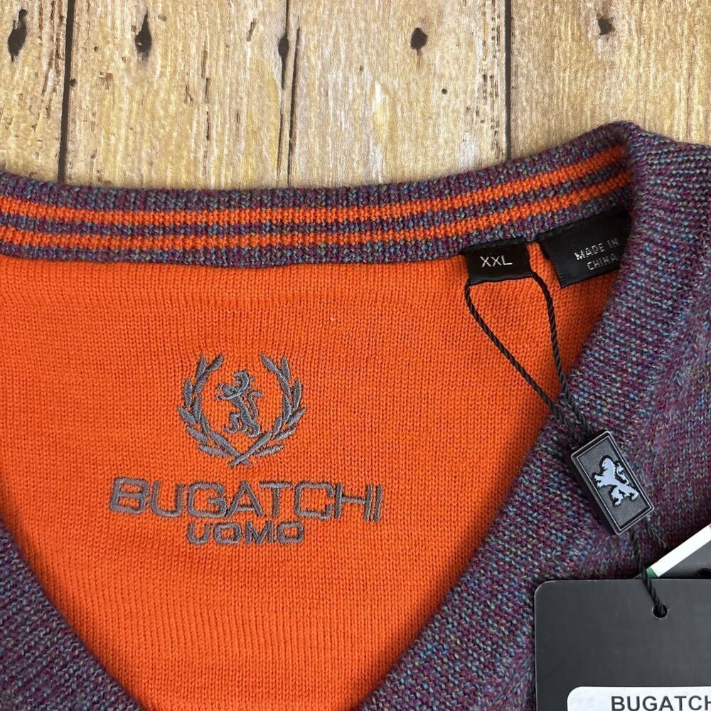 Bugatchi Uomo V Neck Sweater Merino Wool Wine Mens Size XXL 2XL Wine NEW NWT - Picture 4 of 7